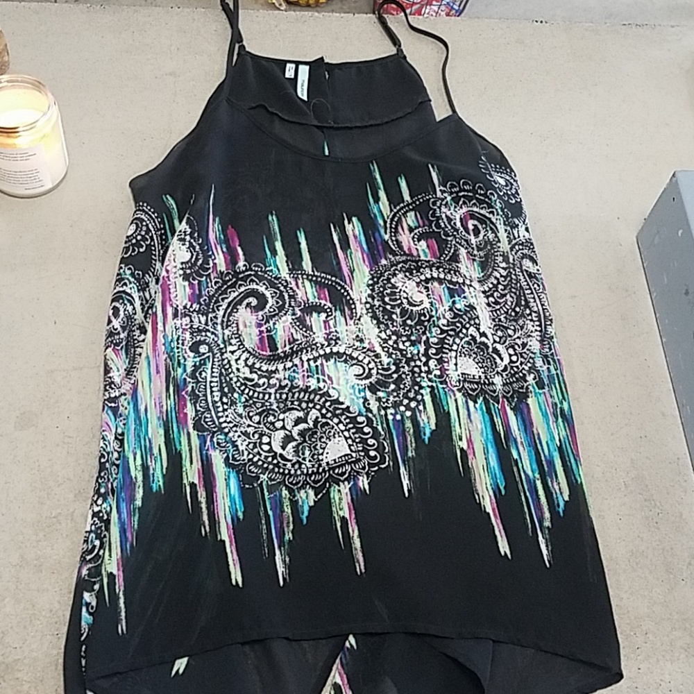 Psychadelic sheer black tank